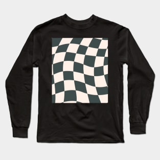 Sage Checkered Retro Pattern Print Green Long Sleeve T-Shirt